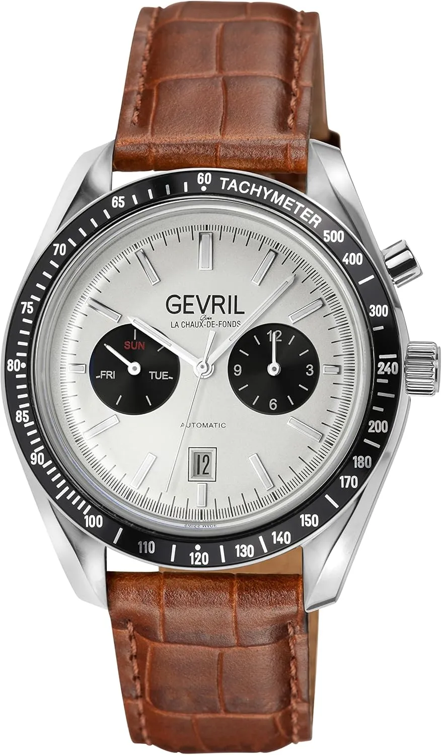 Gevril 49004-3 Men's Lenox Swiss Automatic Watch, Genuine Italian Brown/Brown Stitching Leather Strap