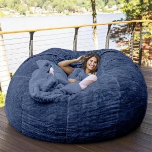 Giant Bean Bag Chair Cover(No Filler),Oversized Round Soft Fluffy PV Velvet Washable Lazy Sofa Bean Bag Bed Cover for Adults, Living Room Bedroom Furniture Outside Cover (Blue, 7FT)