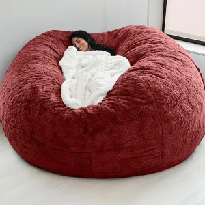 Giant Bean Bag Chair Cover(No Filler),Oversized Round Soft Fluffy PV Velvet Washable Lazy Sofa Bean Bag Bed Cover for Adults, Living Room Bedroom Furniture Outside Cover (Burgundy, 5FT)