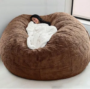 Giant Bean Bag Chair Cover(No Filler),Oversized Round Soft Fluffy PV Velvet Washable Lazy Sofa Bean Bag Bed Cover for Adults, Living Room Bedroom Furniture Outside Cover (Dark brown, 5FT)
