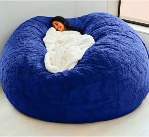 Giant Bean Bag Chair Cover(No Filler),Oversized Round Soft Fluffy PV Velvet Washable Lazy Sofa Bean Bag Bed Cover for Adults, Living Room Bedroom Furniture Outside Cover (Jewel blue, 7FT)