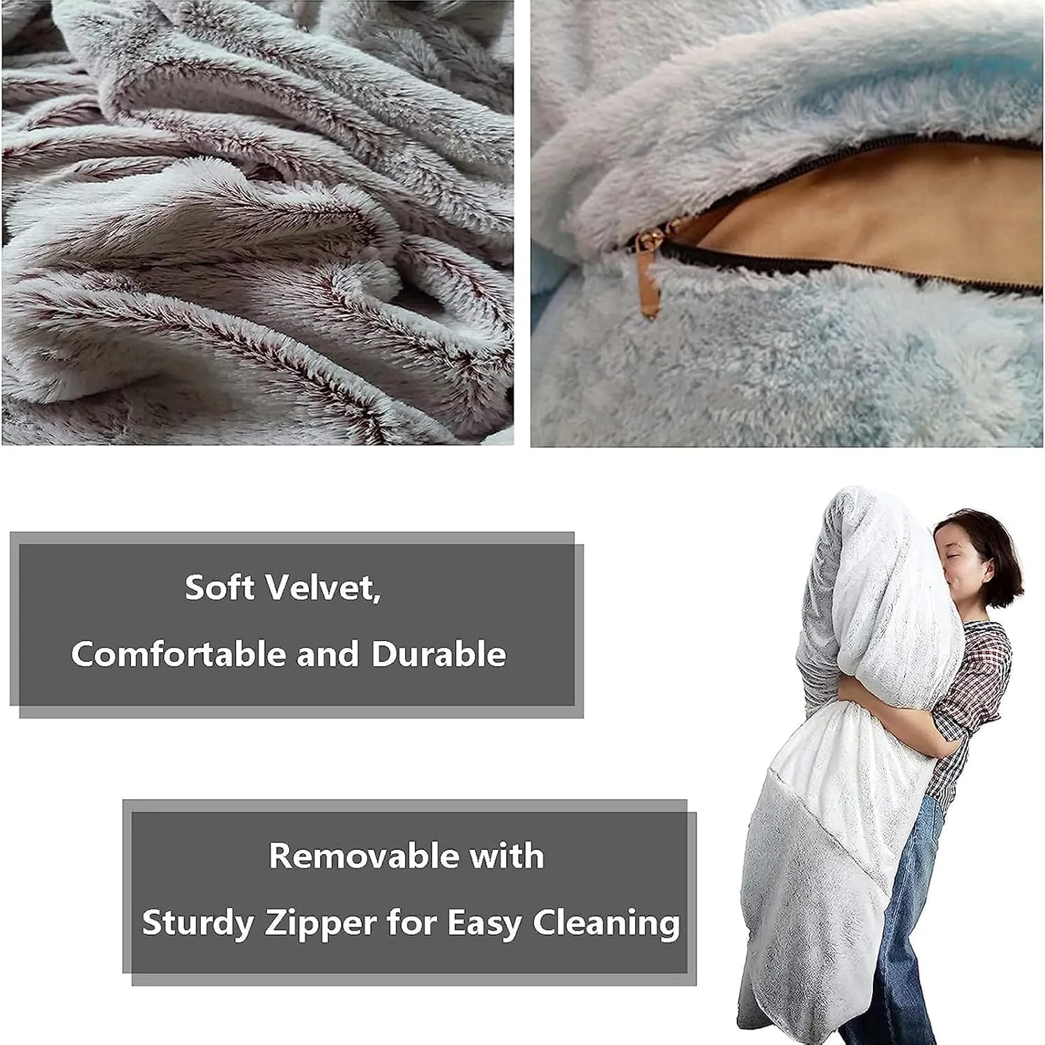 Giant Bean Bag Chair Cover(No Filler),Oversized Round Soft Fluffy PV Velvet Washable Lazy Sofa Bean Bag Bed Cover for Adults, Living Room Bedroom Furniture Outside Cover (Light Gray, 6FT)