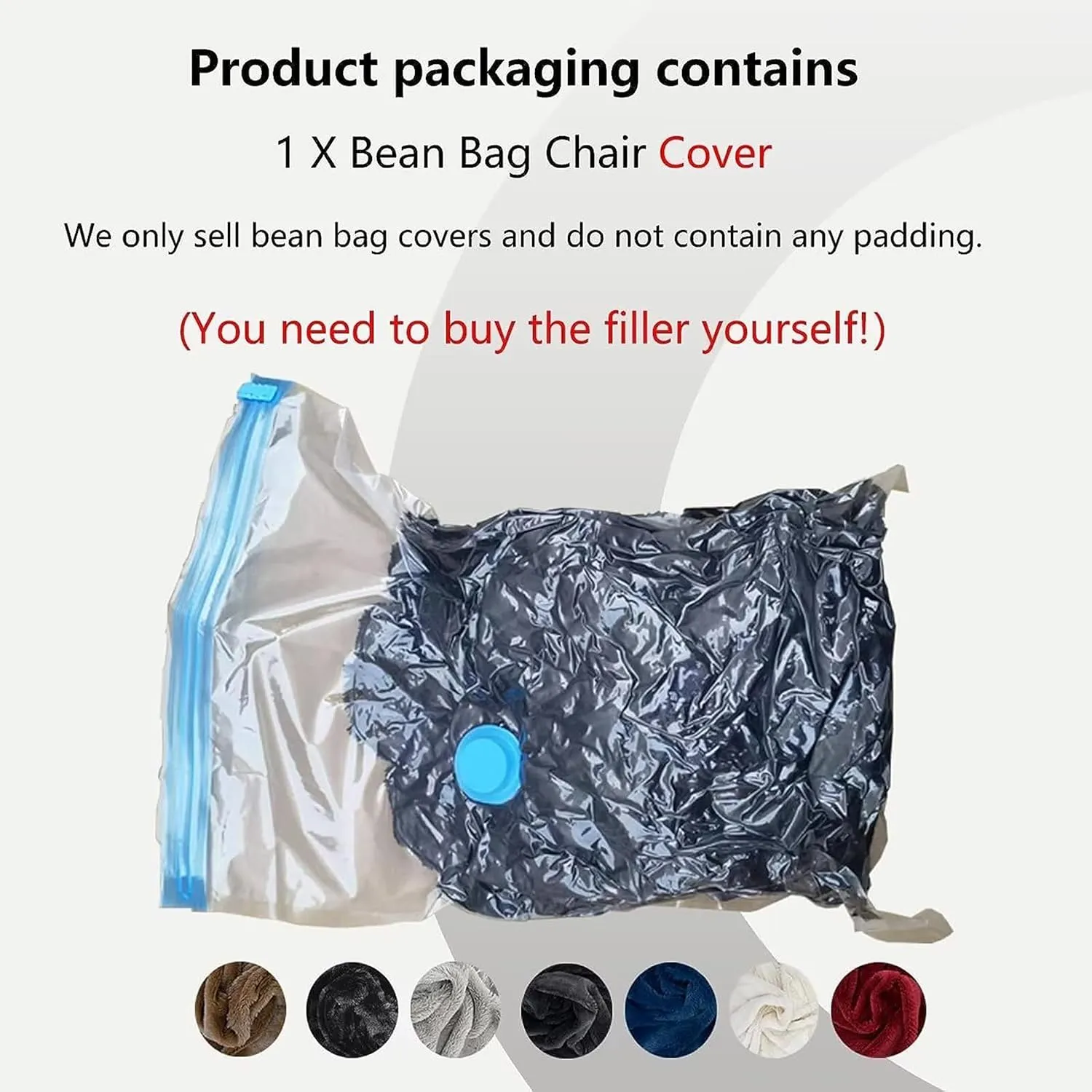 Giant Bean Bag Chair Cover(No Filler),Oversized Round Soft Fluffy PV Velvet Washable Lazy Sofa Bean Bag Bed Cover for Adults, Living Room Bedroom Furniture Outside Cover (Light Gray, 6FT)