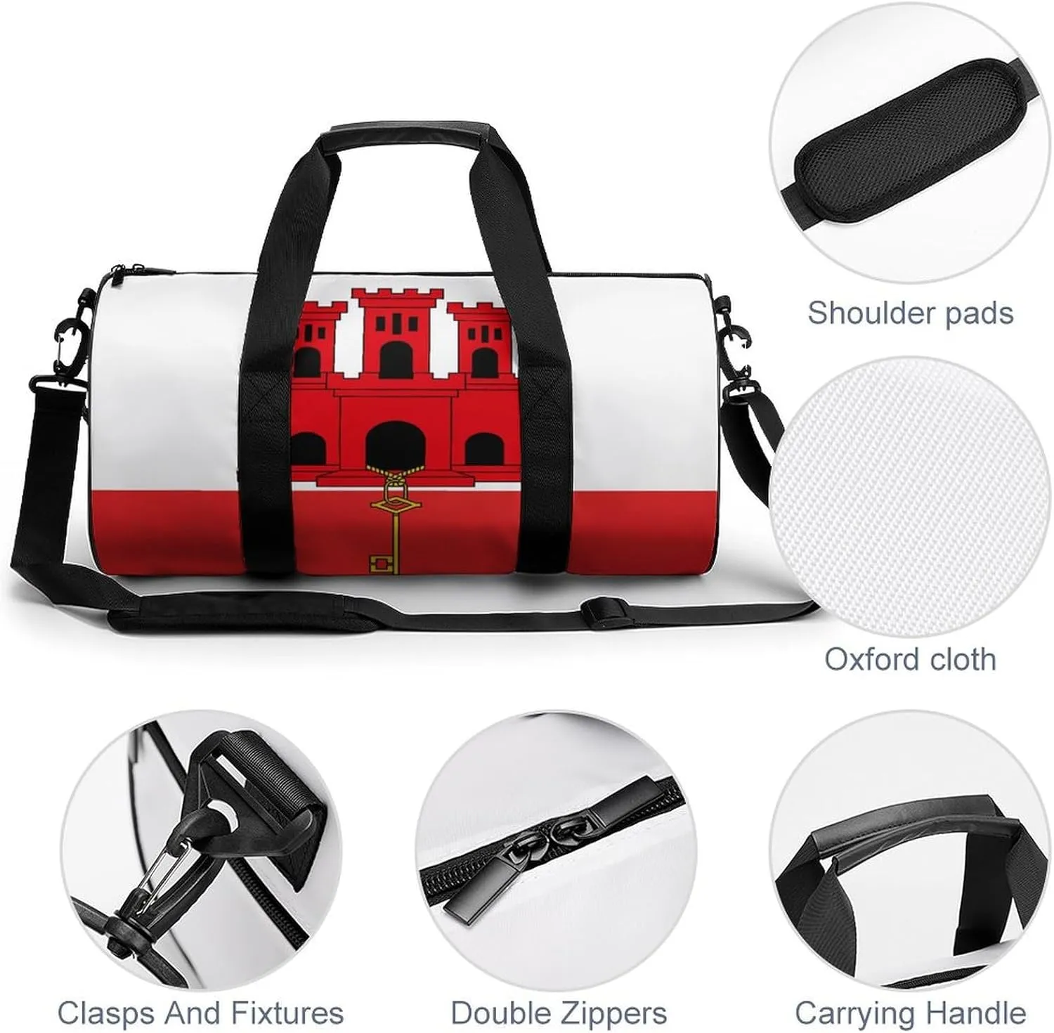 Gibraltar Flag Waterproof Gym Bag with Shoe Compartment Sports Duffel for Travel Beach