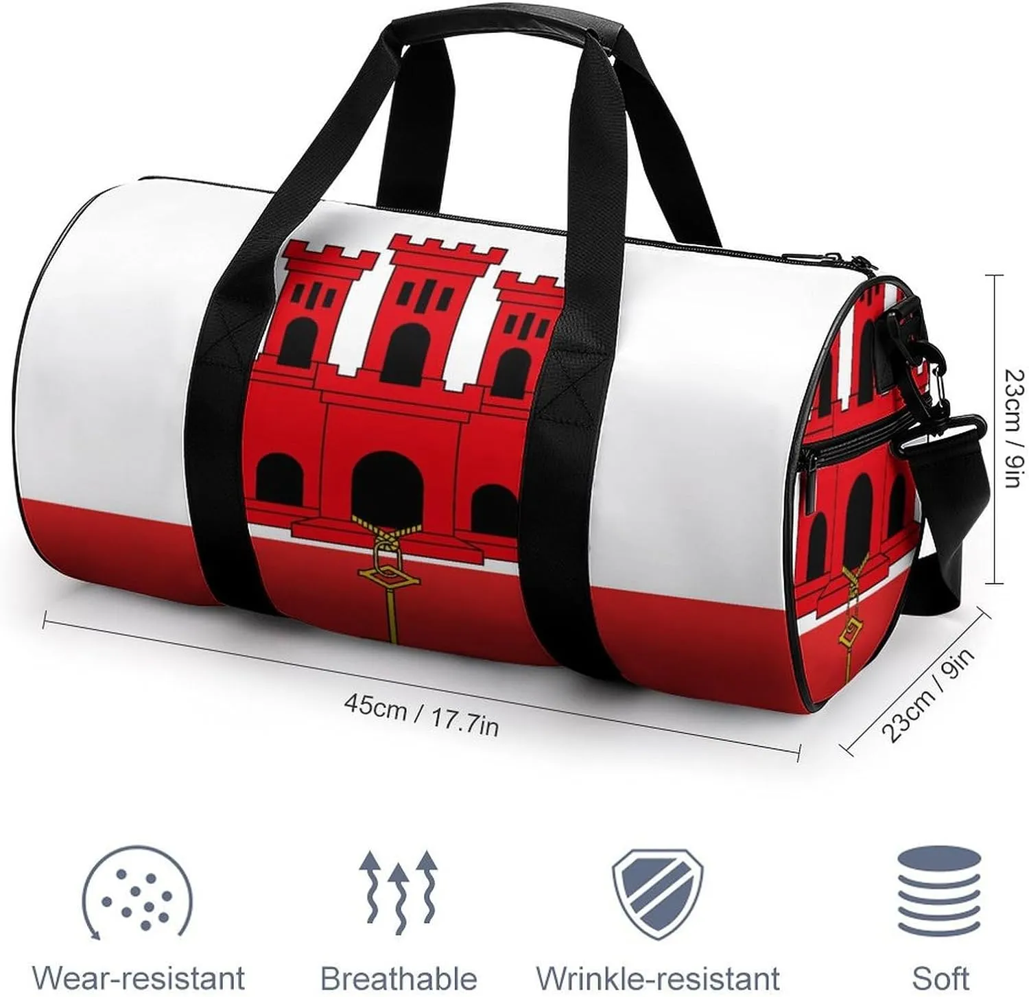 Gibraltar Flag Waterproof Gym Bag with Shoe Compartment Sports Duffel for Travel Beach