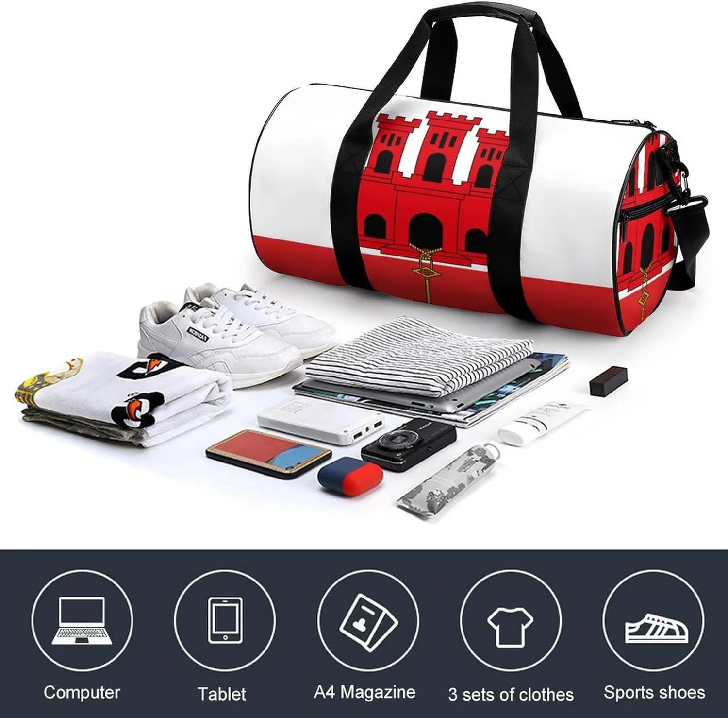 Gibraltar Flag Waterproof Gym Bag with Shoe Compartment Sports Duffel for Travel Beach