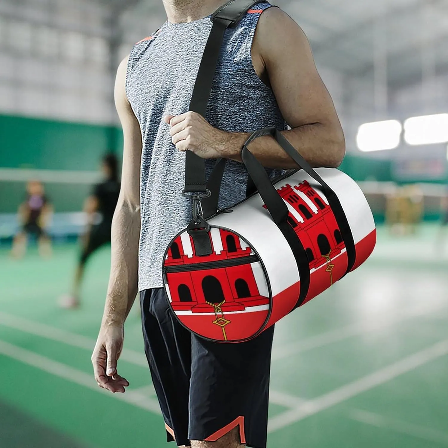 Gibraltar Flag Waterproof Gym Bag with Shoe Compartment Sports Duffel for Travel Beach