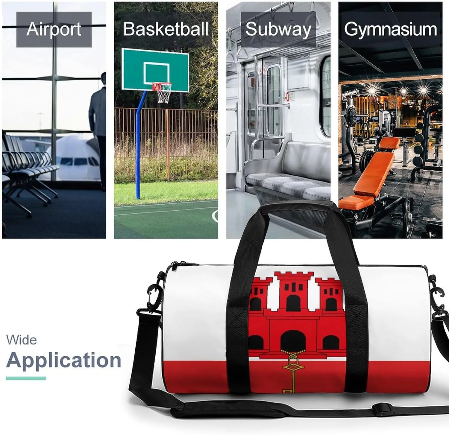 Gibraltar Flag Waterproof Gym Bag with Shoe Compartment Sports Duffel for Travel Beach
