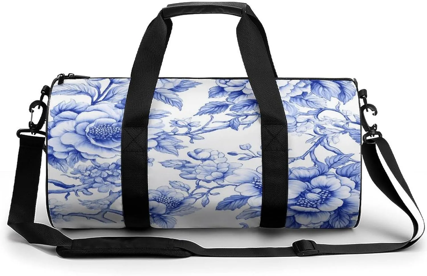 Girly Cute Coquette Blue Toile Chinoiserie Travel Gym Bag for Women Men Cylindrical Duffle Bag Sport Workout Bag with Shoulder Strap