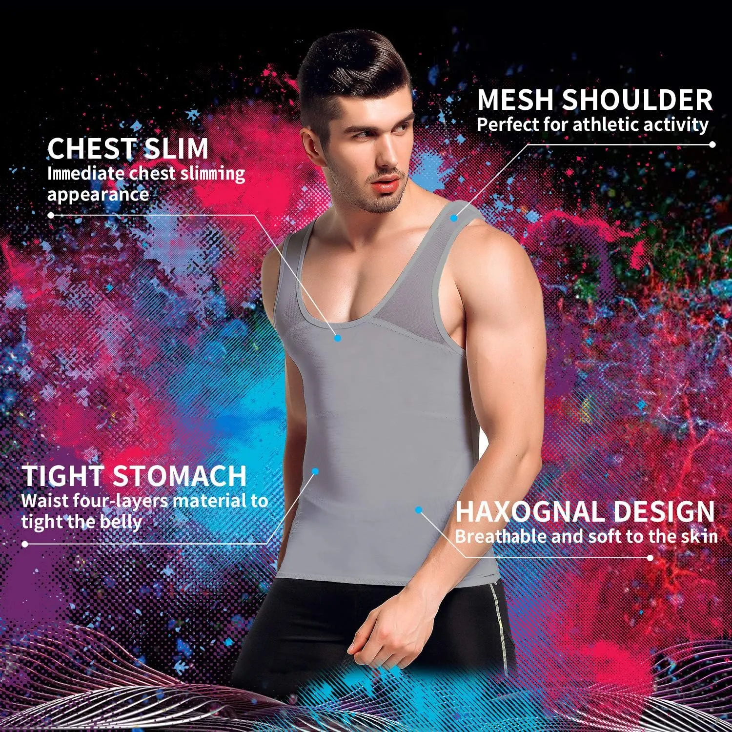 GKVK Mens Slimming Body Shaper Vest Chest Compression Shirt Abs Abdomen Slim Tank Top Undershirt