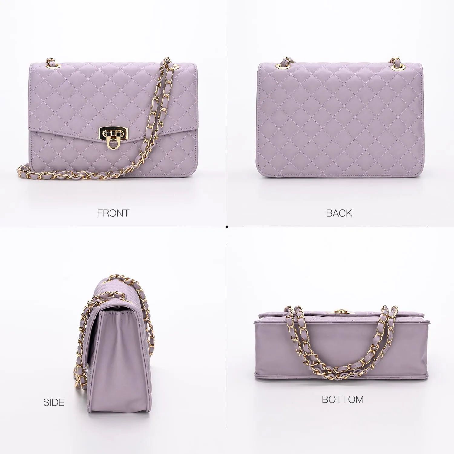 GM LIKKIE Quilted Shoulder Bag for Women, Medium Flap Crossbody Handbag with Chain Strap, Soft Vegan Leather Clutch Purse