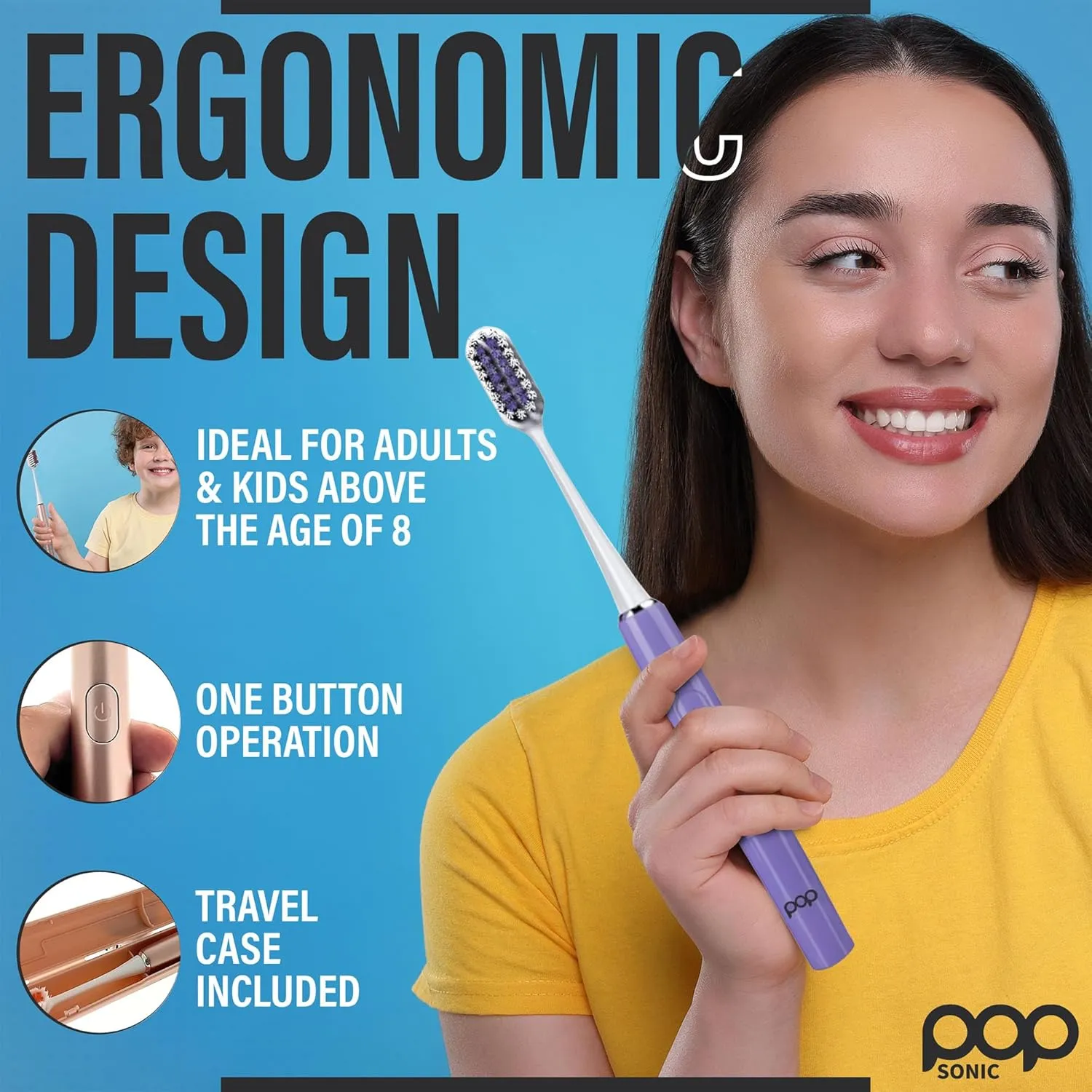 Go Plus Sonic Toothbrushes for Adults w/Electric Toothbrush Case - Electric Toothbrush for Adults & Kids - Sonic Toothbrush w/ 2 Speeds - 18000-24000 Vibrations Per Minute (Punchy Purple)
