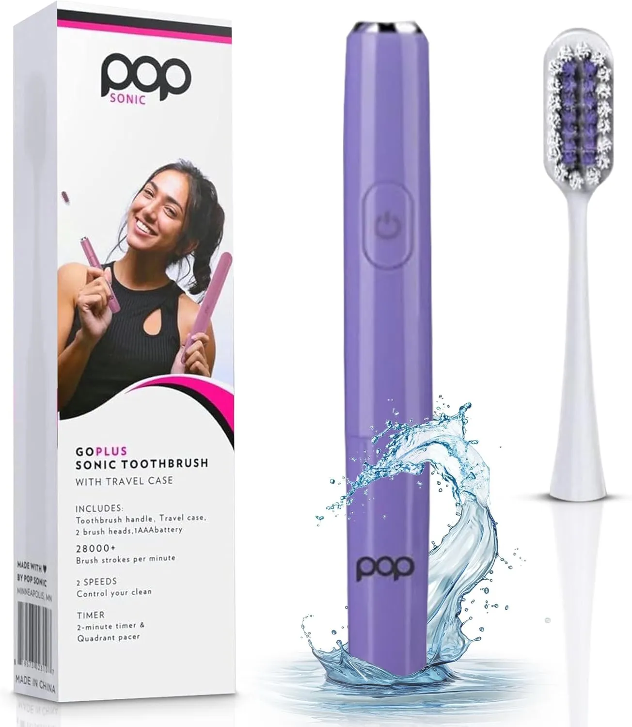 Go Plus Sonic Toothbrushes for Adults w/Electric Toothbrush Case - Electric Toothbrush for Adults & Kids - Sonic Toothbrush w/ 2 Speeds - 18000-24000 Vibrations Per Minute (Punchy Purple)