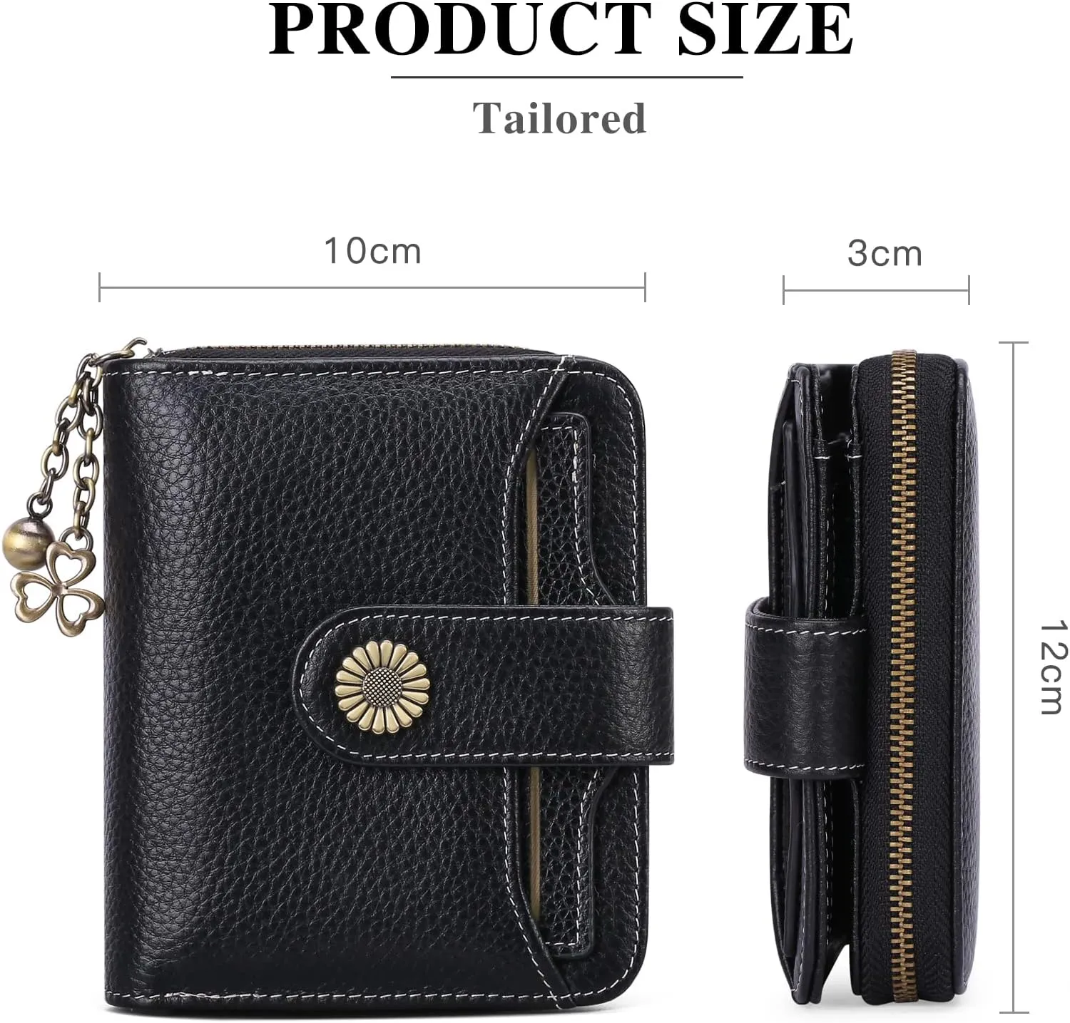 GOIACII Wallet for Women Leather Small RFID Blocking Bifold Zipper Pocket Card Holder with ID Window Black