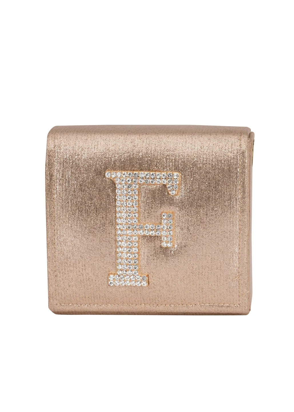 Golden F Alphabhet Intial Embellised Flap Bag