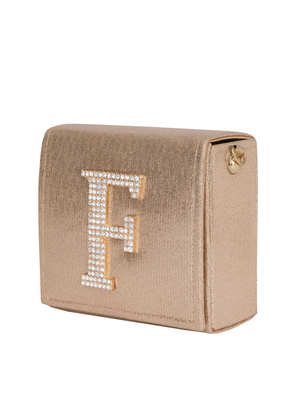 Golden F Alphabhet Intial Embellised Flap Bag