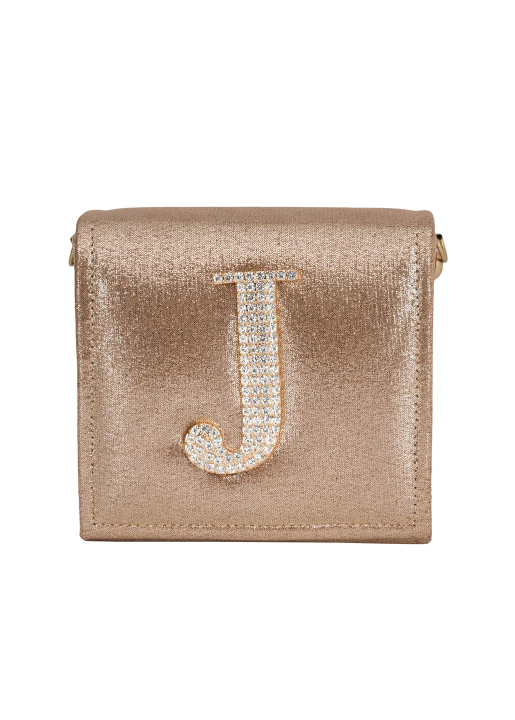 Golden J Alphabhet Intial Embellised Flap Bag