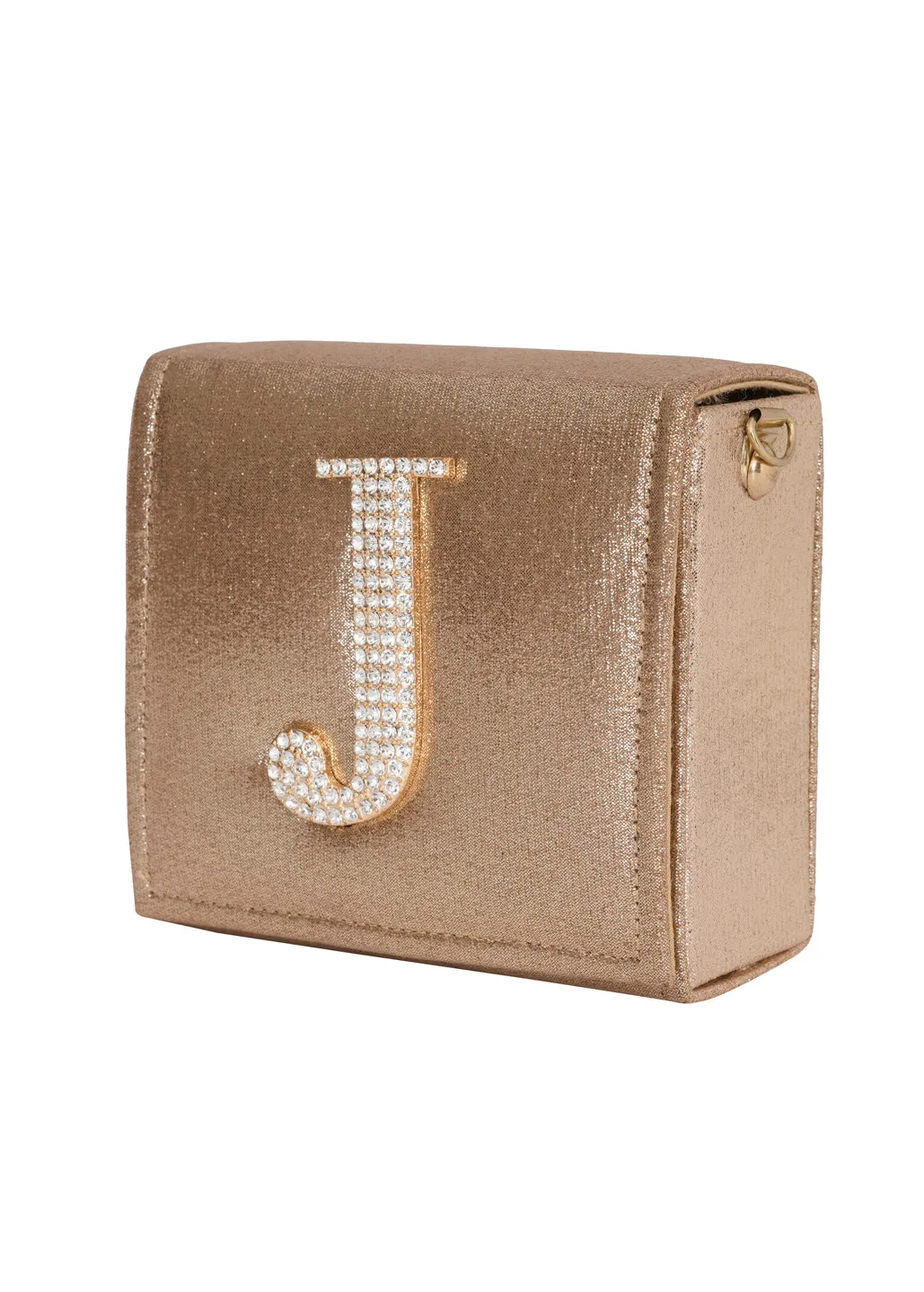 Golden J Alphabhet Intial Embellised Flap Bag