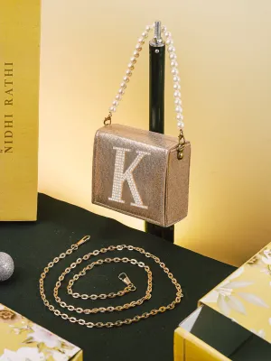 Golden K Alphabhet Intial Embellised Flap Bag