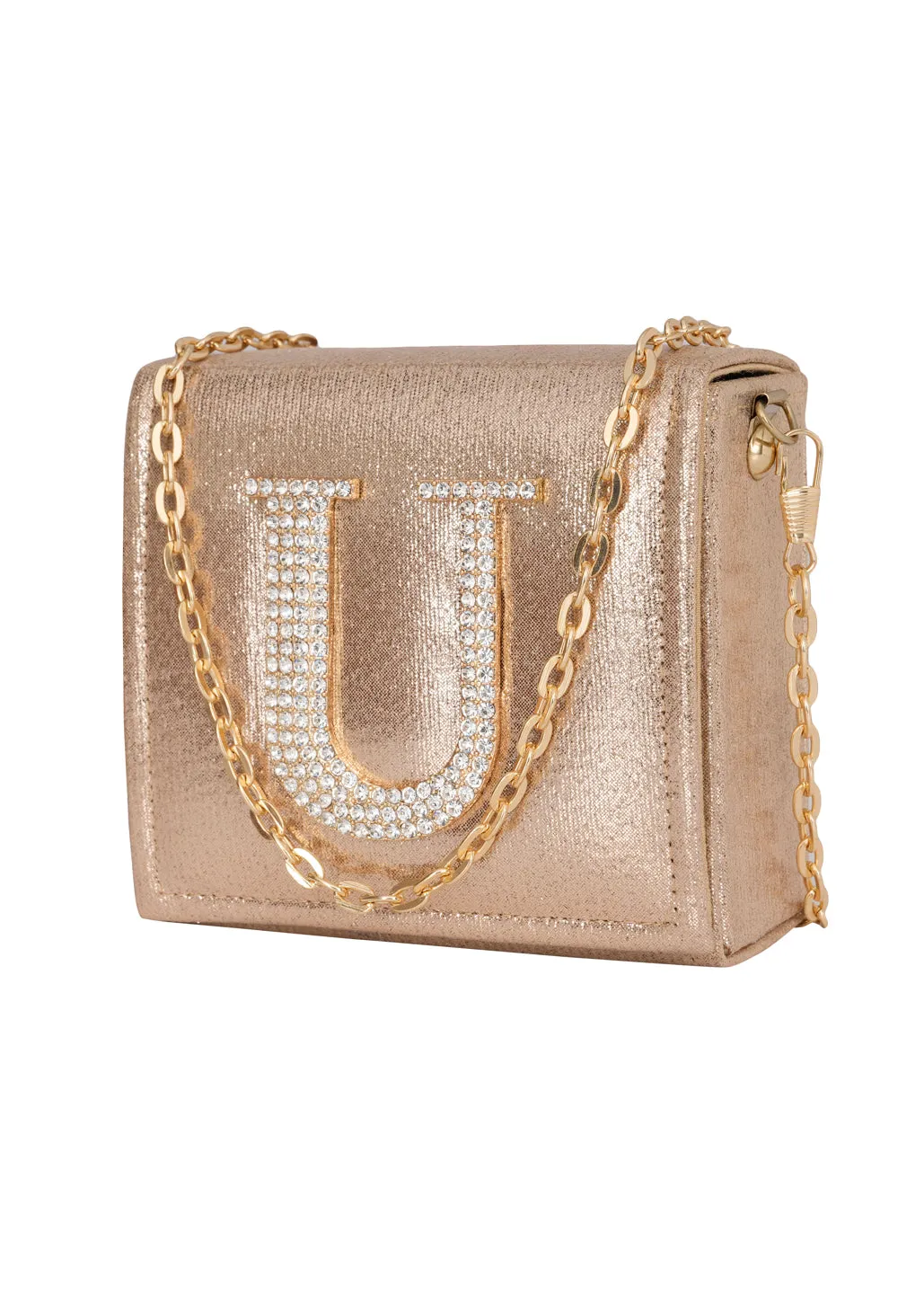 Golden U Alphabhet Intial Embellised Flap Bag