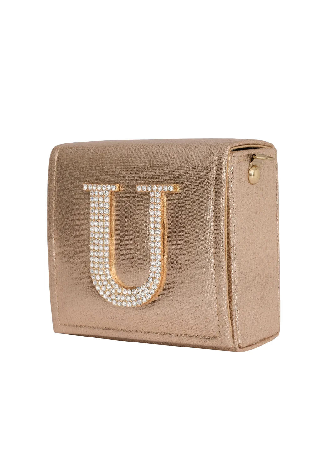 Golden U Alphabhet Intial Embellised Flap Bag