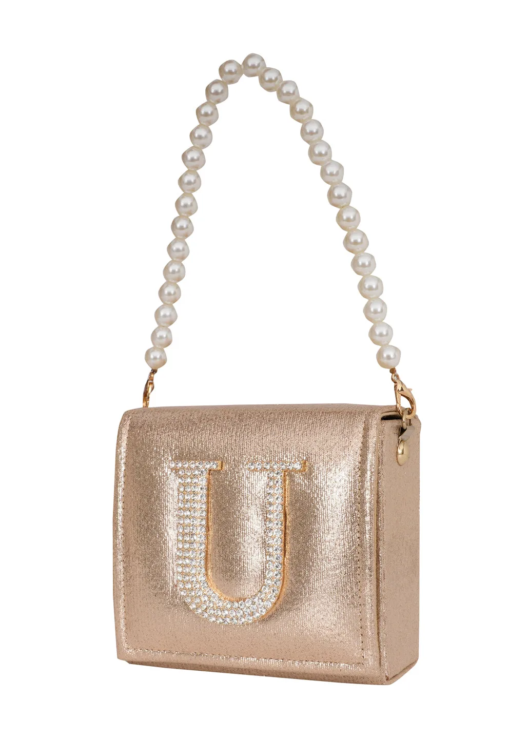 Golden U Alphabhet Intial Embellised Flap Bag