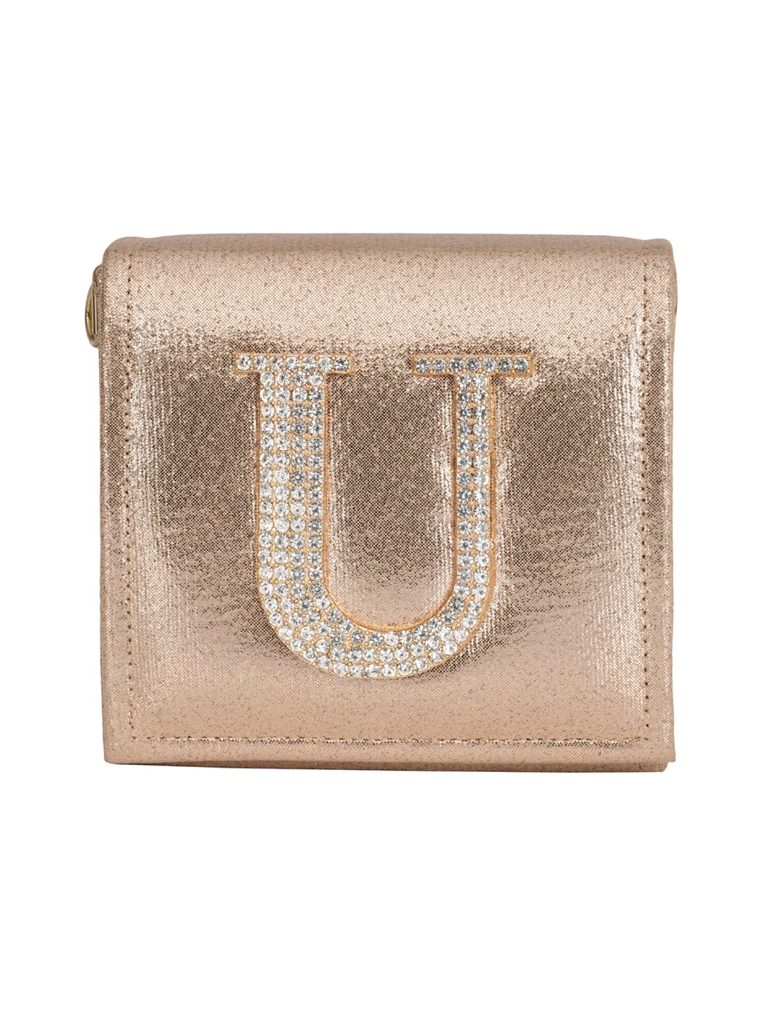 Golden U Alphabhet Intial Embellised Flap Bag