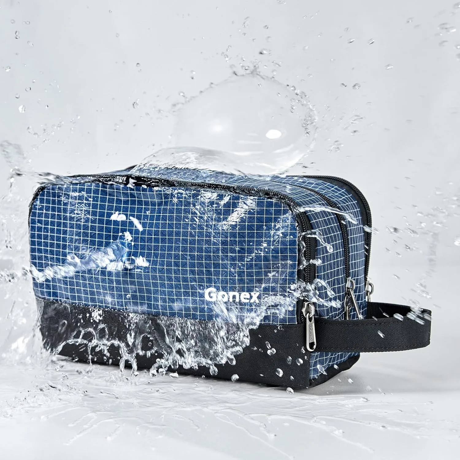 Gonex Travel Toiletry Bag Nylon, Dopp Kit Shaving Bag Toiletry Organizer Checkered Pattern (Navy Blue)