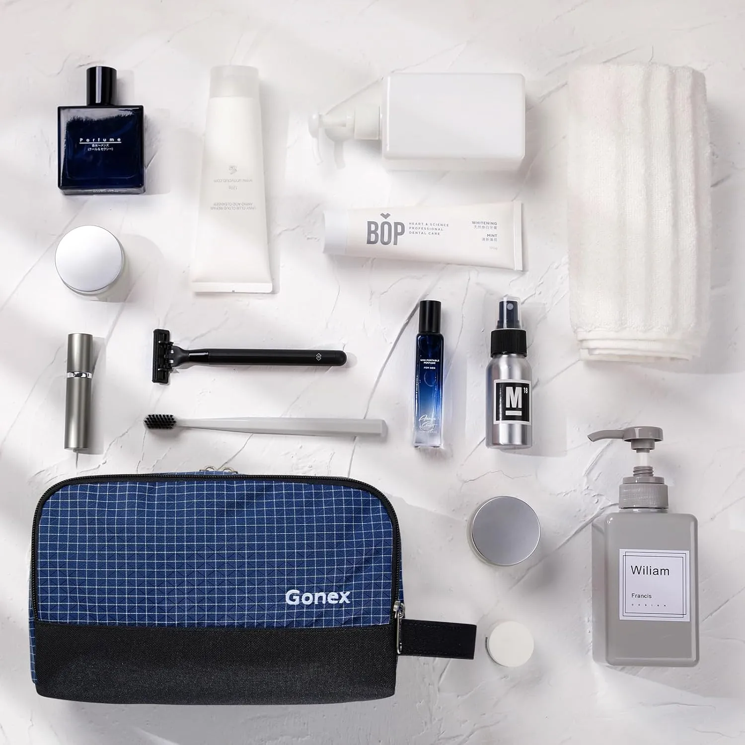 Gonex Travel Toiletry Bag Nylon, Dopp Kit Shaving Bag Toiletry Organizer Checkered Pattern (Navy Blue)