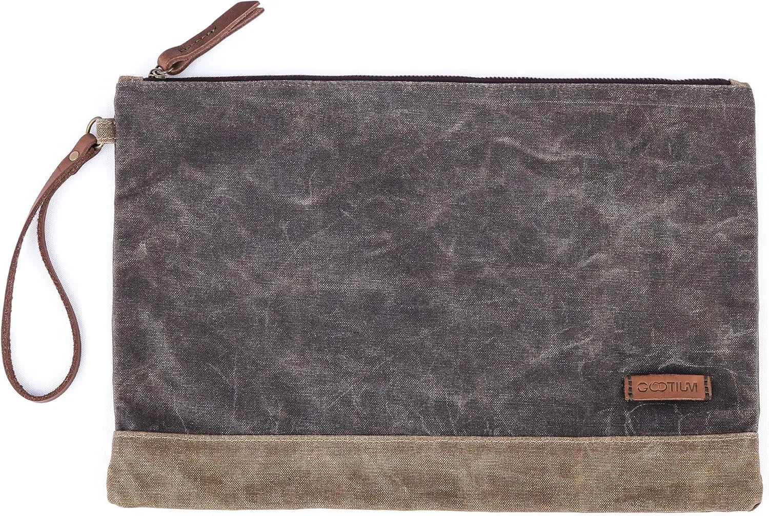 Gootium Waxed Canvas Zip Folio Pencil Pouch - Office Supply Zippered Makeup Bag Multipurpose File Folder - Size 13"x9.4", Olive Drab