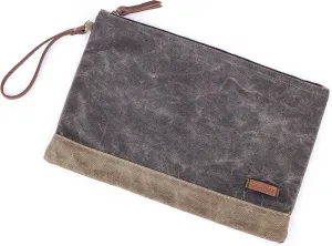 Gootium Waxed Canvas Zip Folio Pencil Pouch - Office Supply Zippered Makeup Bag Multipurpose File Folder - Size 13"x9.4", Olive Drab