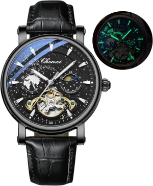 Gosasa Mens Automatic Mechanical Watches Starry Sky Luxury Watch for Men Chronography Tourbillon Moon Phase Business Wristwatch Luminous Waterproof Men's Watch