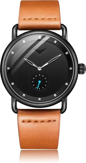 Gosasa Minimalist Fashion Quartz Watch for Men Small Seconds Dial Waterproof Analog Wrist Watch Simple Casual Style with Leather Strap and Multiple Colors