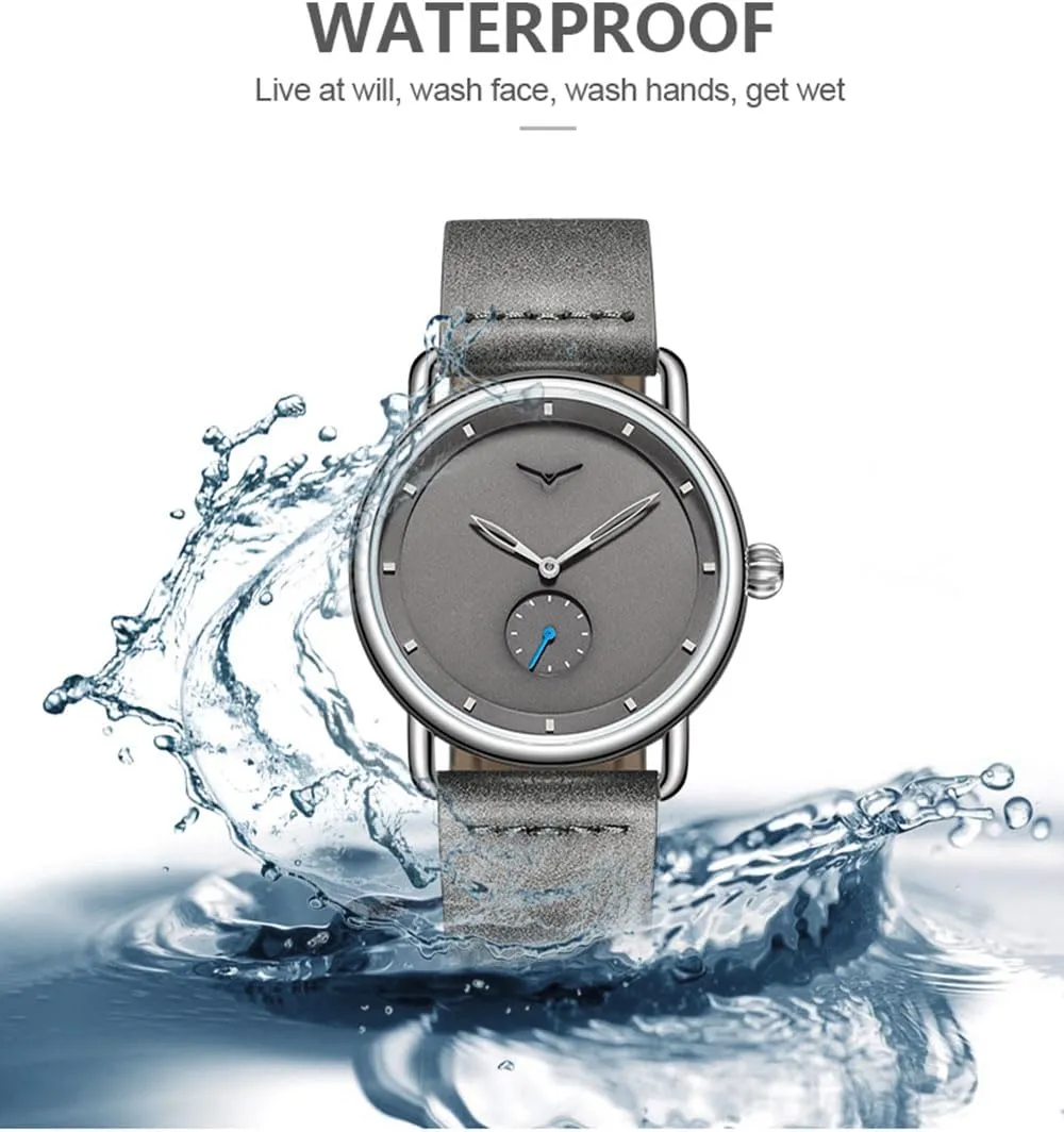 Gosasa Minimalist Fashion Quartz Watch for Men Small Seconds Dial Waterproof Analog Wrist Watch Simple Casual Style with Leather Strap and Multiple Colors