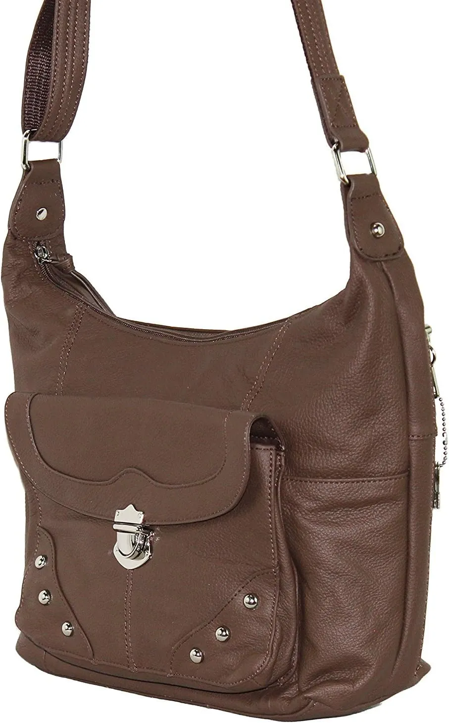Goson Leather Concealed Gun Carrying Handbag Purse Buckled Front Pocket with Silver Studs