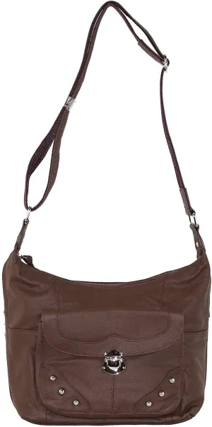 Goson Leather Concealed Gun Carrying Handbag Purse Buckled Front Pocket with Silver Studs