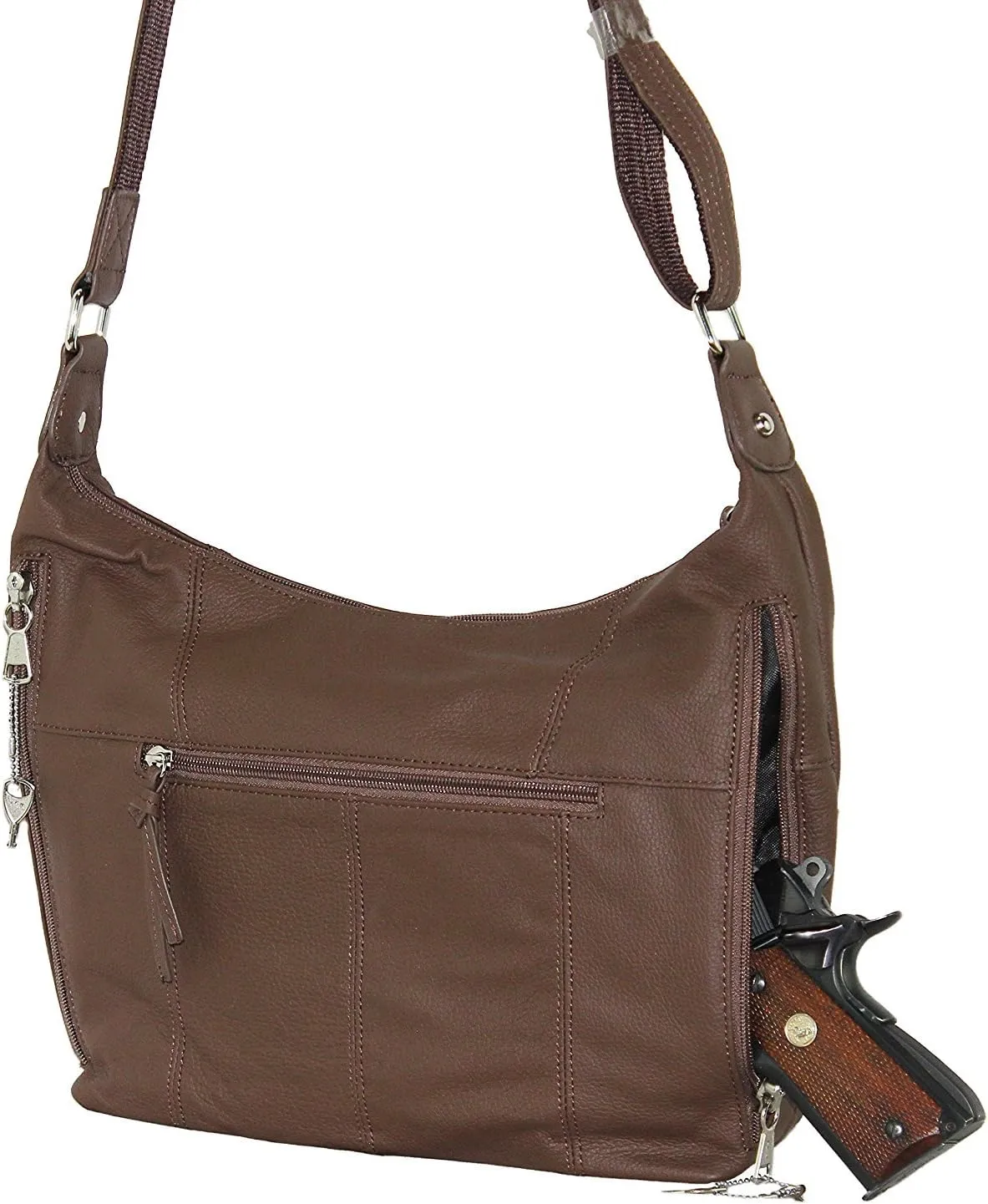 Goson Leather Concealed Gun Carrying Handbag Purse Buckled Front Pocket with Silver Studs