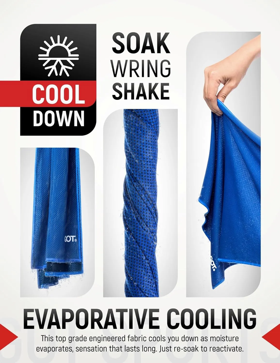 GOT Sports Cooling Towel (40"x12") – Chilly Towel for Neck & Face Wraps - Cooling Rag for Hiking, Gym, Yoga & Workouts