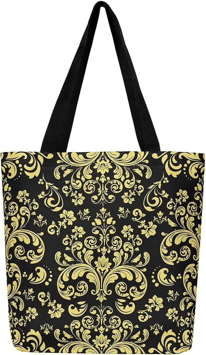 Gothic Damask Tote Bag Victorian Floral Reusable Grocery Bag Bohemian Exotic Shopping Handbag Flower Shoulder Bag