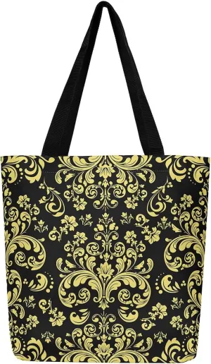 Gothic Damask Tote Bag Victorian Floral Reusable Grocery Bag Bohemian Exotic Shopping Handbag Flower Shoulder Bag