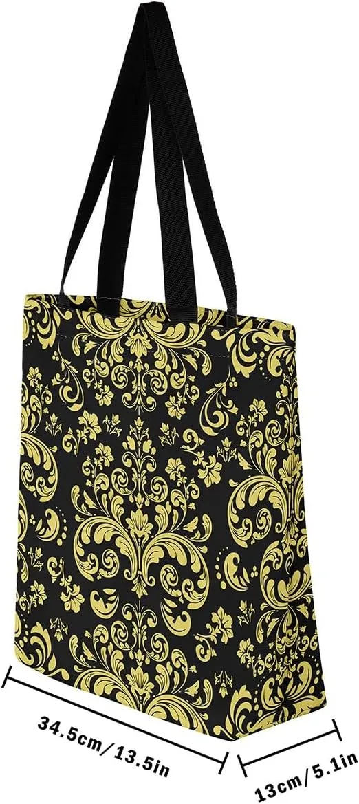 Gothic Damask Tote Bag Victorian Floral Reusable Grocery Bag Bohemian Exotic Shopping Handbag Flower Shoulder Bag