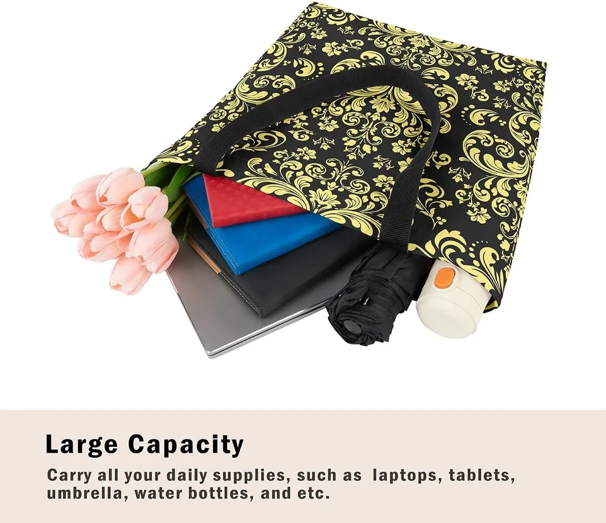 Gothic Damask Tote Bag Victorian Floral Reusable Grocery Bag Bohemian Exotic Shopping Handbag Flower Shoulder Bag
