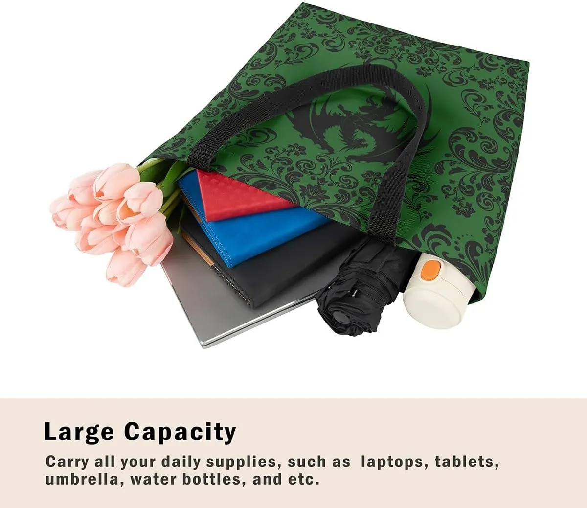 Gothic Damask Tote Bag Victorian Floral Reusable Grocery Bag Bohemian Exotic Shopping Handbag Flower Shoulder Bag