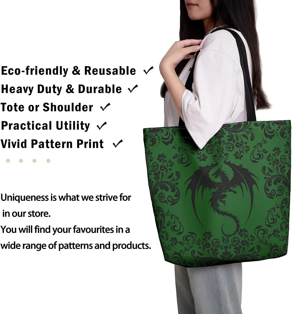 Gothic Damask Tote Bag Victorian Floral Reusable Grocery Bag Bohemian Exotic Shopping Handbag Flower Shoulder Bag