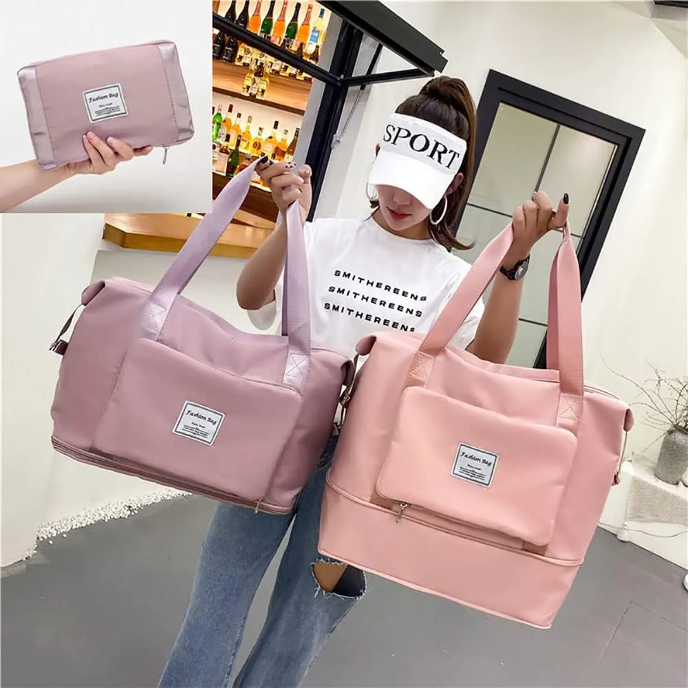 Gpmsign Travel Bag, Large Capacity Folding Travel Bag, High-capacity Double-layer Wet Separation Travelling Bag (Fuchsia)