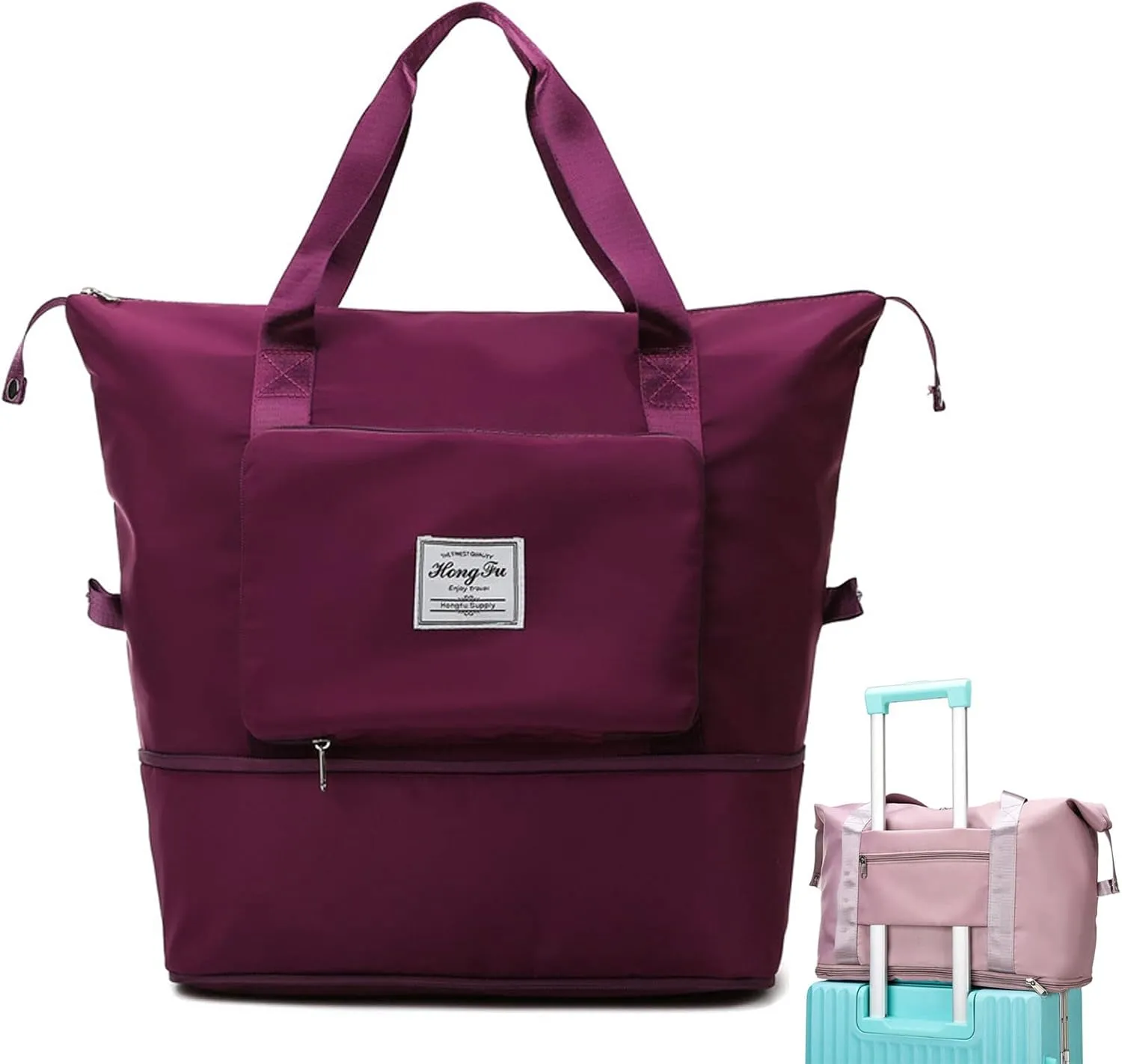 Gpmsign Travel Bag, Large Capacity Folding Travel Bag, High-capacity Double-layer Wet Separation Travelling Bag (Fuchsia)