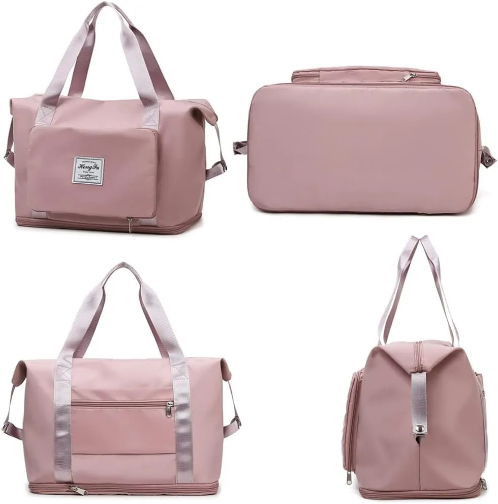 Gpmsign Travel Bag, Large Capacity Folding Travel Bag, High-capacity Double-layer Wet Separation Travelling Bag (Fuchsia)
