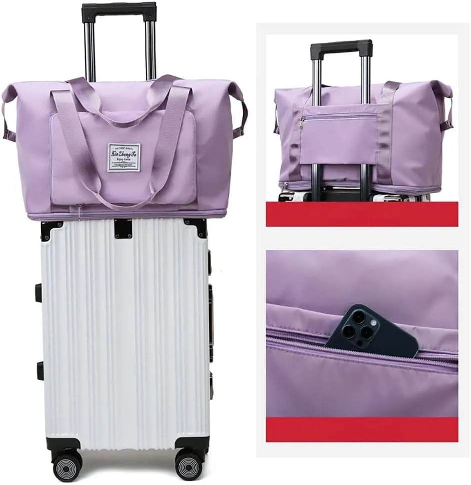 Gpmsign Travel Bag, Large Capacity Folding Travel Bag, High-capacity Double-layer Wet Separation Travelling Bag (Fuchsia)