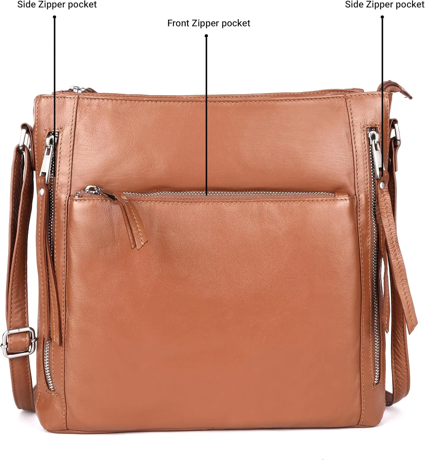 Grace Soft Napa Real Leather Large Cross body handbag-Double Zip Premium Sling Crossover Shoulder Bag for Women