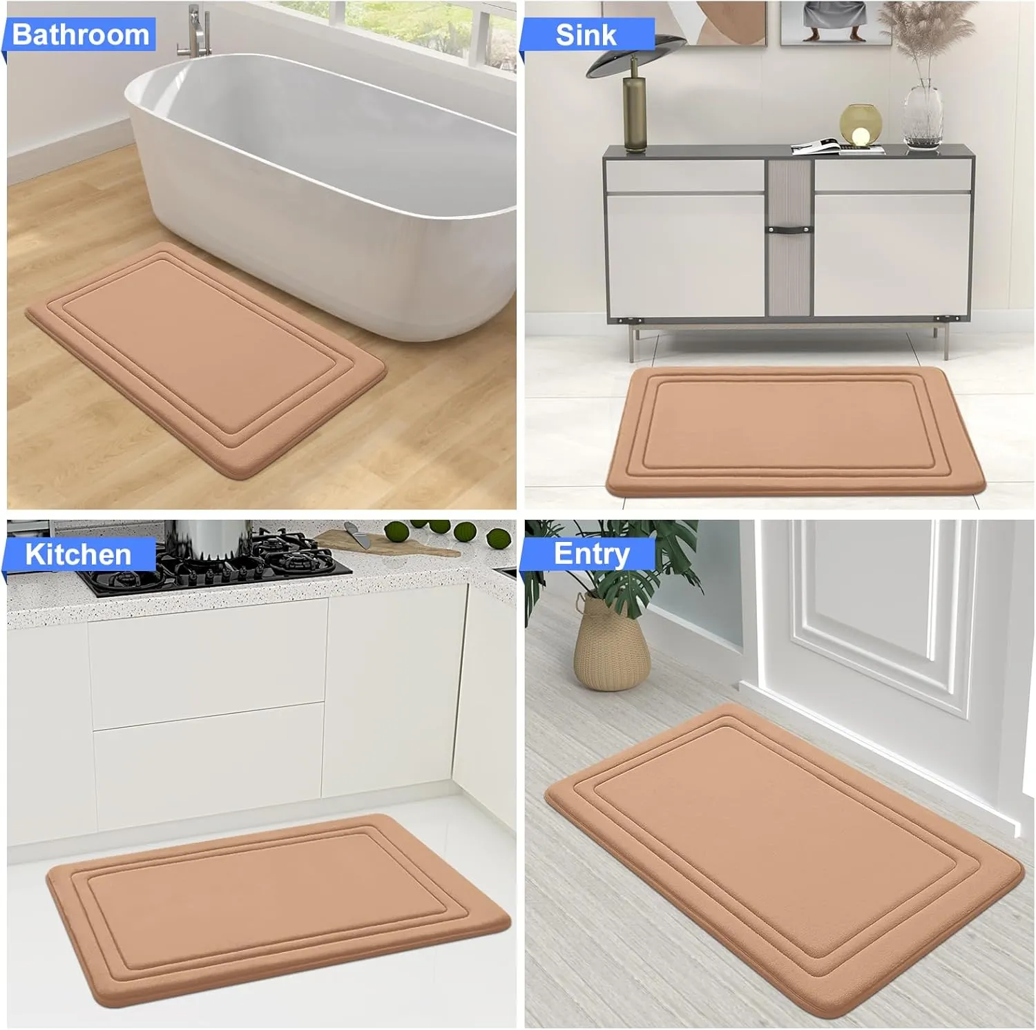 Grandaily Memory Foam Bath Mat Rug 30x20, Ultra Soft, Non-Slip and Absorbent Bathroom Rugs, Machine Wash Dry, Comfortable Bath Carpet for Bathroom Floor, Tub and Shower, Dark Beige